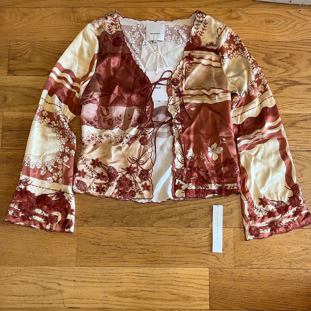 Reformation Rosina tie front silk top
